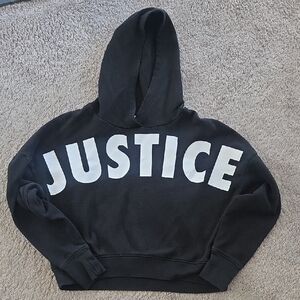 Justice Black Pullover Hoodie with White Arch Logo